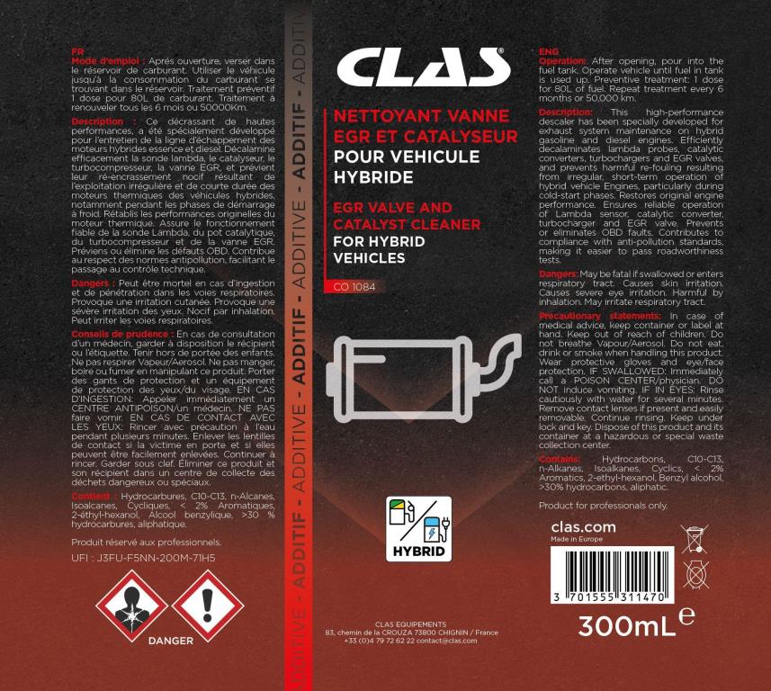 Nettoyant Vanne EGR CLAS Nettoyant vanne egr et catalyseur pour véhicule hybride - ref. CO 1084